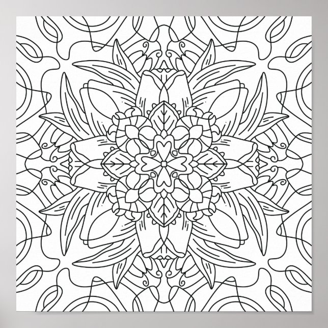 Hello Spring: Floral Abstract Coloring Page Poster (Front)