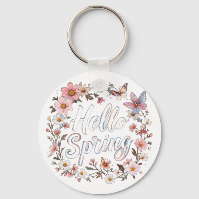 Hello Spring Floral Butterfly Wreath with Flower Keychain (Front)