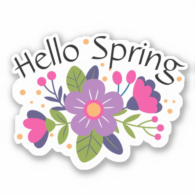 Hello Spring Floral Colorful Sticker (Front)