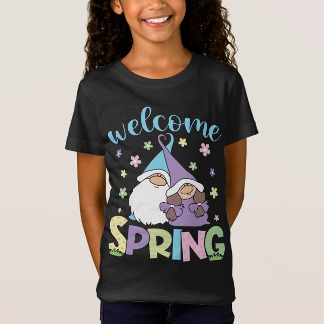 Hello Spring floral Gnomes couple Daisy Flowers sp T-Shirt (Front)
