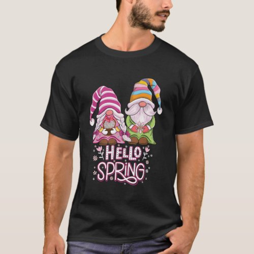 Hello Spring Floral Gnomes Daisy Flowers Spring Gn T_Shirt