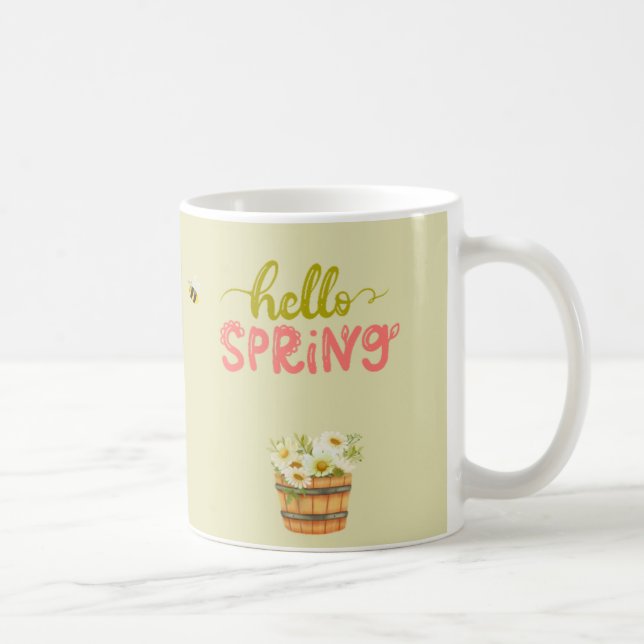 Hello Spring Floral Hedgehog Mug – Cute Bee & Flow (Right)