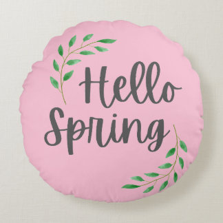 Hello Spring Floral Pastel Springtime Decor Round Pillow