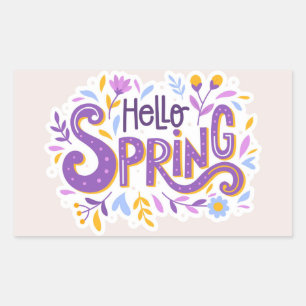 Hello Spring Floral Rectangular Sticker