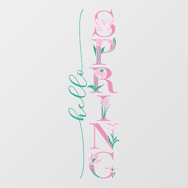 Hello Spring Floral Text Business Shop Accent Wall Decal (Front)