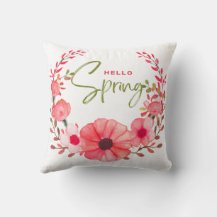 Hello Spring Floral Throw Pillow