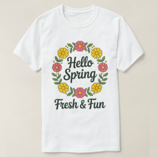 Hello Spring – Floral Wreath Circle Pastel Tee