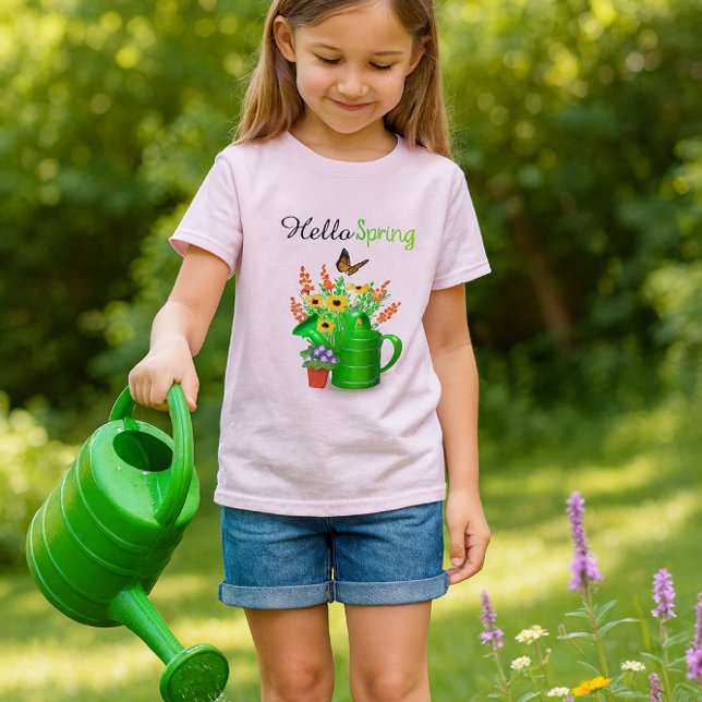 Hello Spring Flower Garden Girls Pink  T-Shirt (Garden girl pink tee with wildflowers..Girls that love flowers will like this t-shirt )