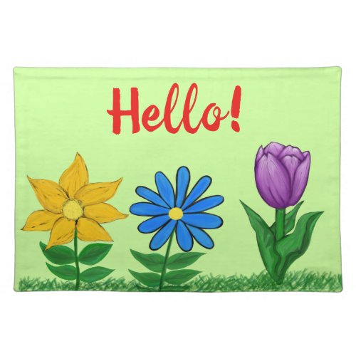 Hello Spring Flowers Green lacemat Placemat