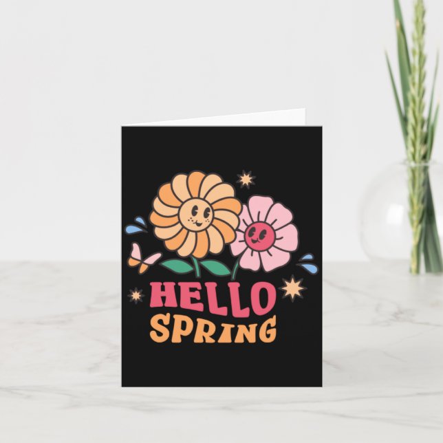 Hello Spring Flowers Sunshine Easter Illustration Card (Front)