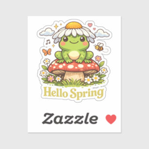 Hello Spring Frog – Cottagecore Mushroom Aesthetic Sticker