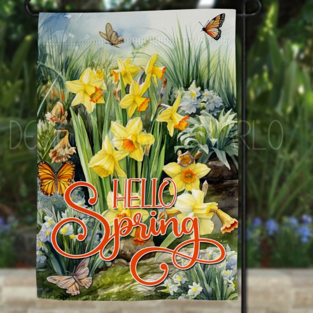 Hello Spring Garden Flag - Daffodils Butterflies (Creator Uploaded)
