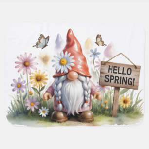Hello Spring Garden Gnome: Cute Gnome with Braids Baby Blanket