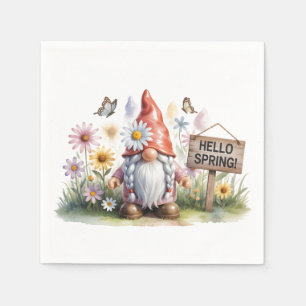 Hello Spring Garden Gnome: Cute Gnome with Braids Napkins