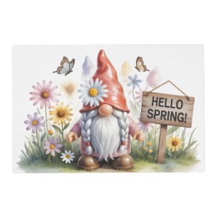 Hello Spring Garden Gnome: Cute Gnome with Braids Placemat