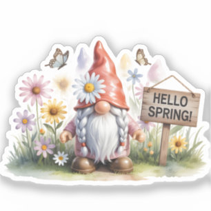 Hello Spring Garden Gnome: Cute Gnome with Braids Sticker