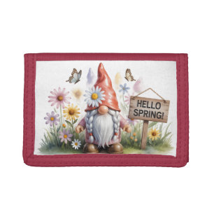 Hello Spring Garden Gnome: Cute Gnome with Braids Tri-fold Wallet