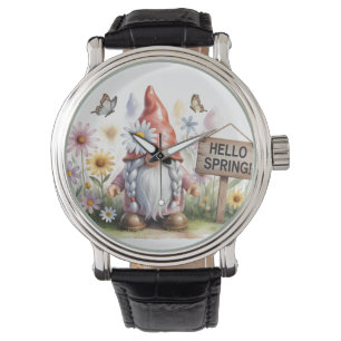 Hello Spring Garden Gnome: Cute Gnome with Braids Watch