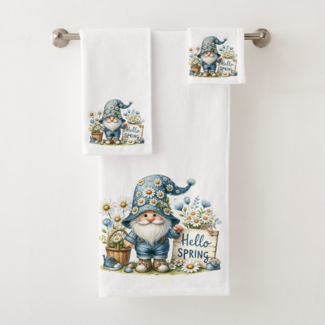 Hello Spring Gnome Towel Trio (Insitu)