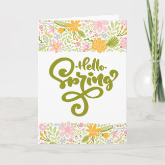 Hello Spring Greeting Card with Floral Borders