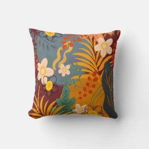 Hello Spring Happiness, Floral Orange Terracotta Throw Pillow