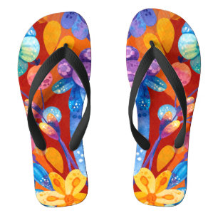 Hello Spring Happiness Time, Colorful Pattern Flip Flops