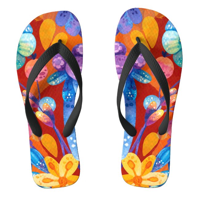 Hello Spring Happiness Time, Colorful Pattern Flip Flops (Footbed)