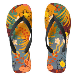 Hello Spring Happiness Time, Floral Tropical Flip Flops