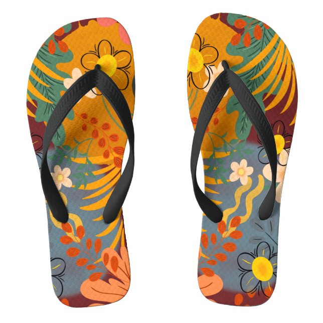 Hello Spring Happiness Time, Floral Tropical Flip Flops (Footbed)