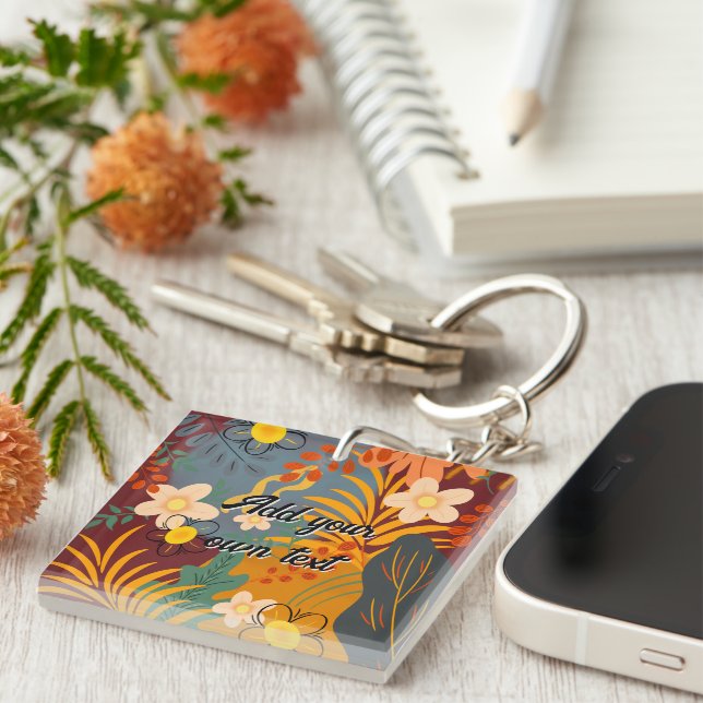 Hello Spring Happiness Time, Tropical Flowers Keychain (Front Right)