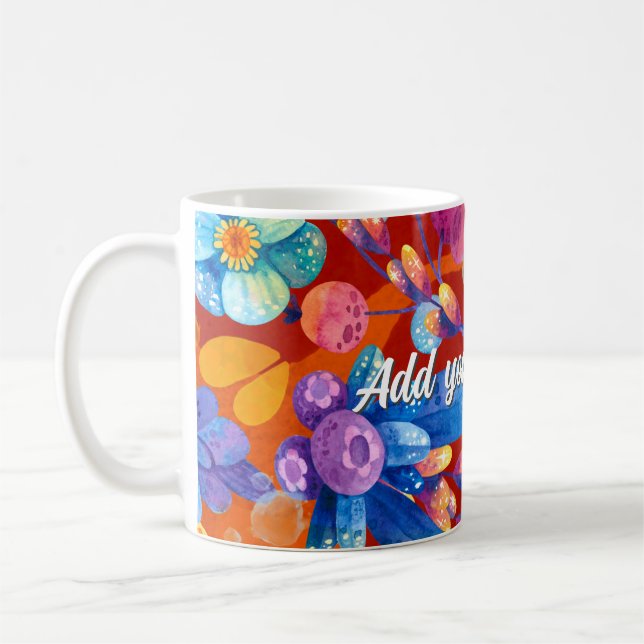 Hello Spring Happiness Time, Vibrant Flowers Coffee Mug (Left)