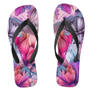 Hello Spring Happiness Time, Watercolor Pink Flip Flops