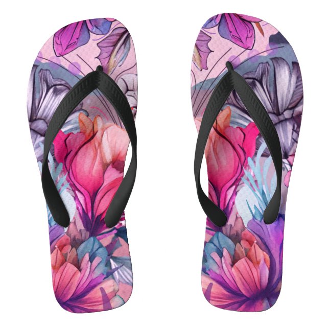 Hello Spring Happiness Time, Watercolor Pink Flip Flops (Footbed)