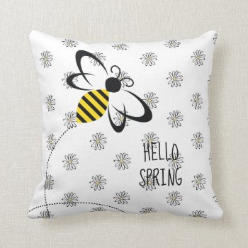 Hello Spring Home Decor With Bee Throw Pillow by AestheticJourneys at Zazzle
