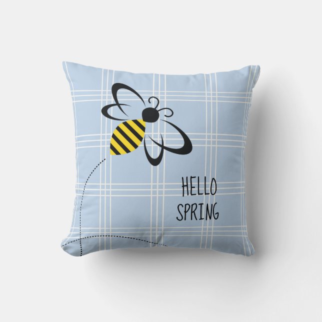 Hello Spring Home Decor with Bee Throw Pillow (Front)