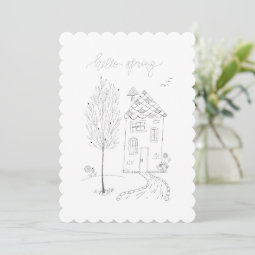 Hello Spring Ink Drawing Holiday Card | Zazzle