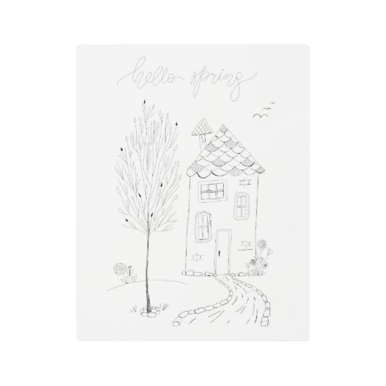 Hello Spring Ink Drawing Metal Print
