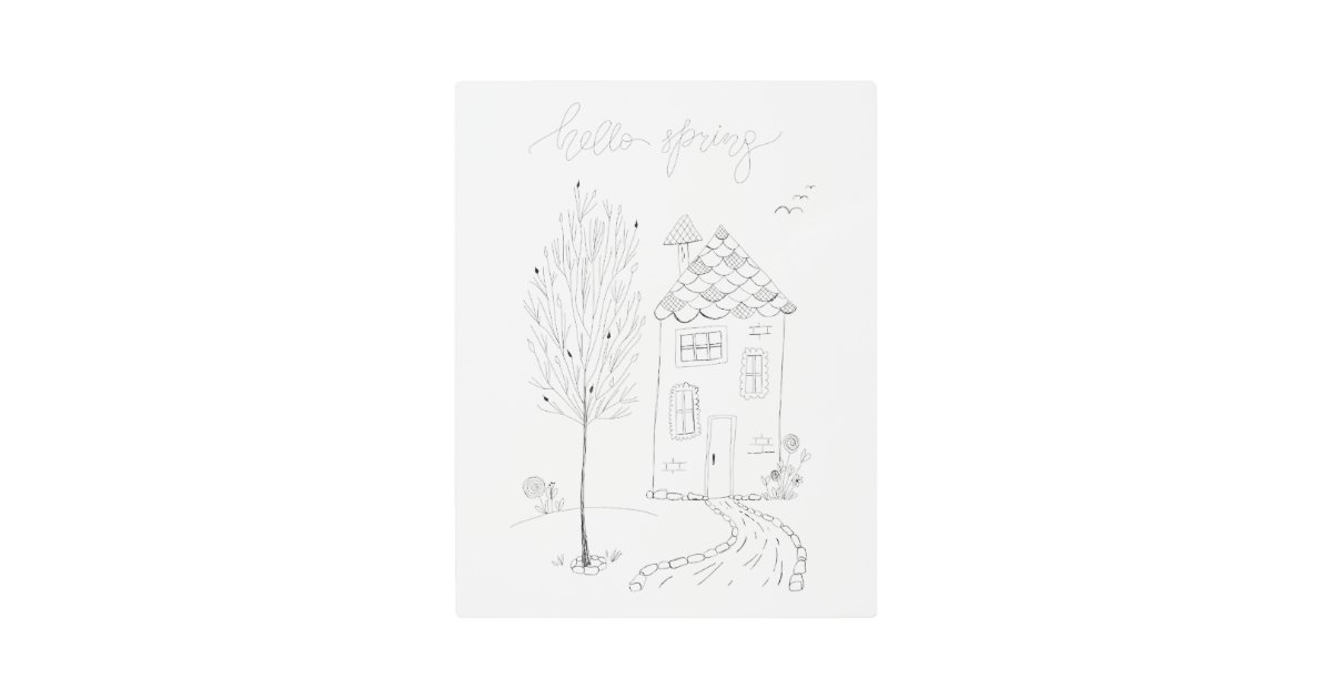 Hello Spring Ink Drawing Metal Print | Zazzle