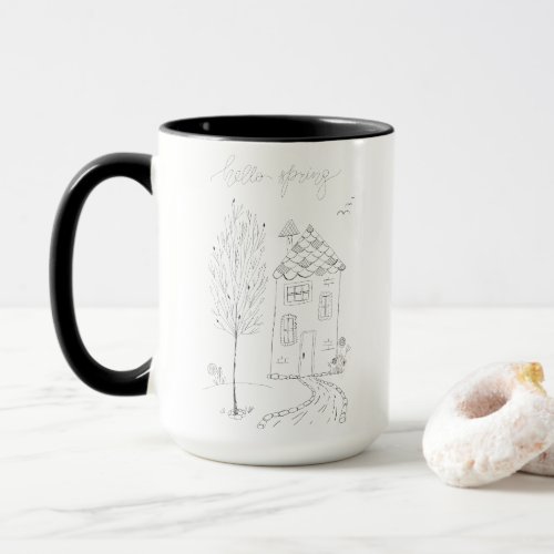 Hello Spring Ink Illustration Mug