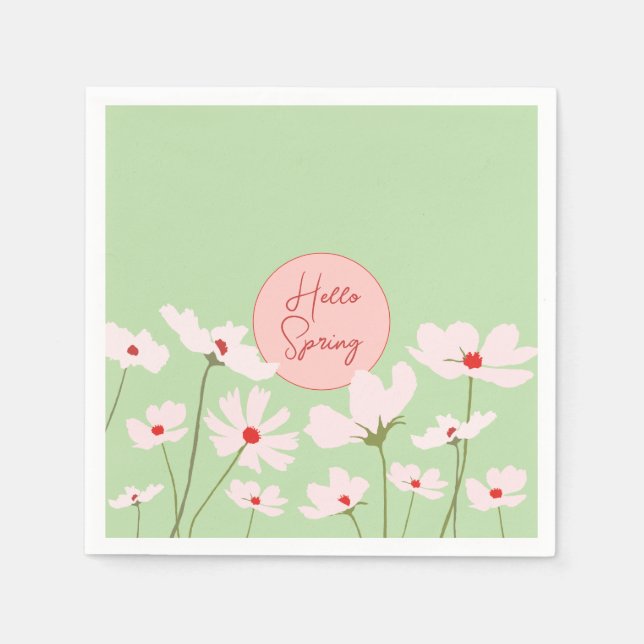 Hello Spring light pink red cosmos flowers Napkins (Front)