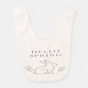 Hello Spring Minimal Bunny Line Art Baby Bib