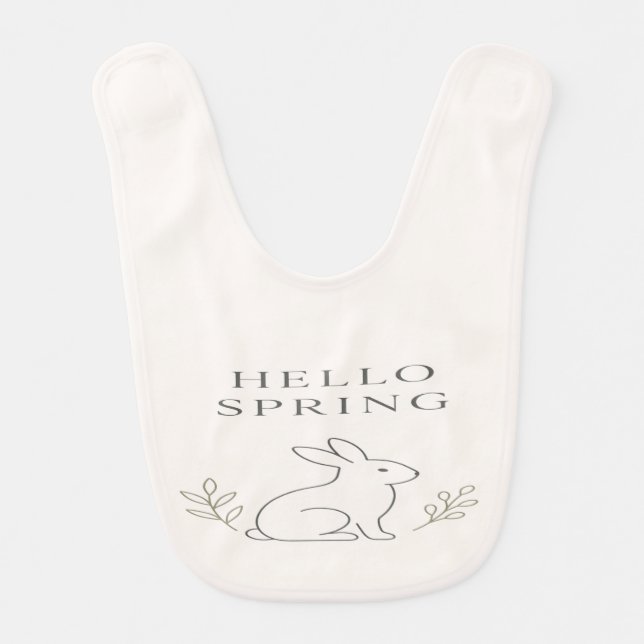 Hello Spring Minimal Bunny Line Art Baby Bib (Front)