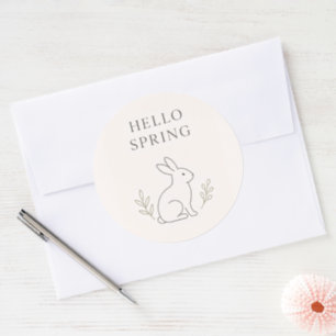Hello Spring Minimal Bunny Line Art Classic Round Sticker