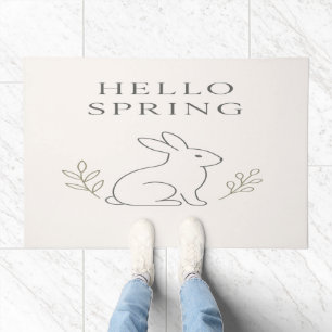 Hello Spring Minimal Bunny Line Art Doormat