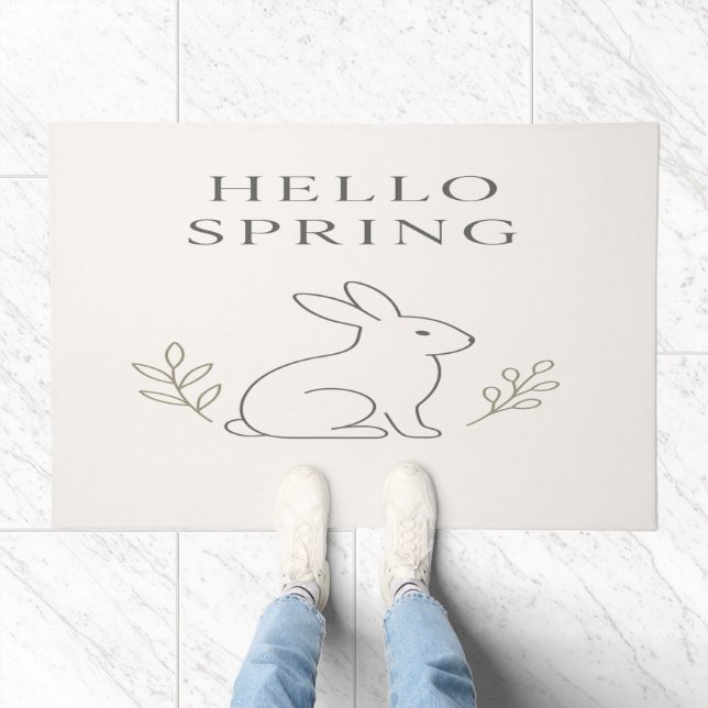 Hello Spring Minimal Bunny Line Art Doormat (Indoor)