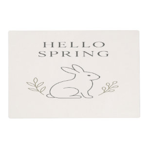Hello Spring Minimal Bunny Line Art Placemat