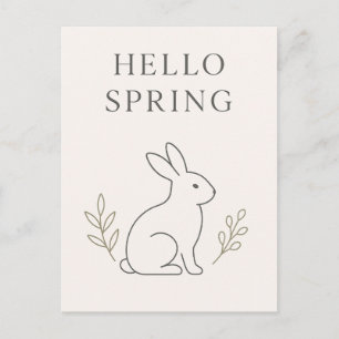 Hello Spring Minimal Bunny Line Art Postcard
