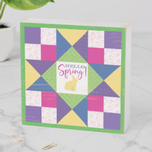 Hello Spring Ohio Star Quilt Block Pattern Wooden Box Sign