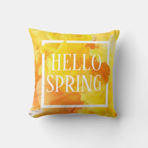 Hello Spring On Watercolor Orange Background Throw Pillow