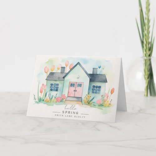 Hello Spring Pastel House Real Estate  Card